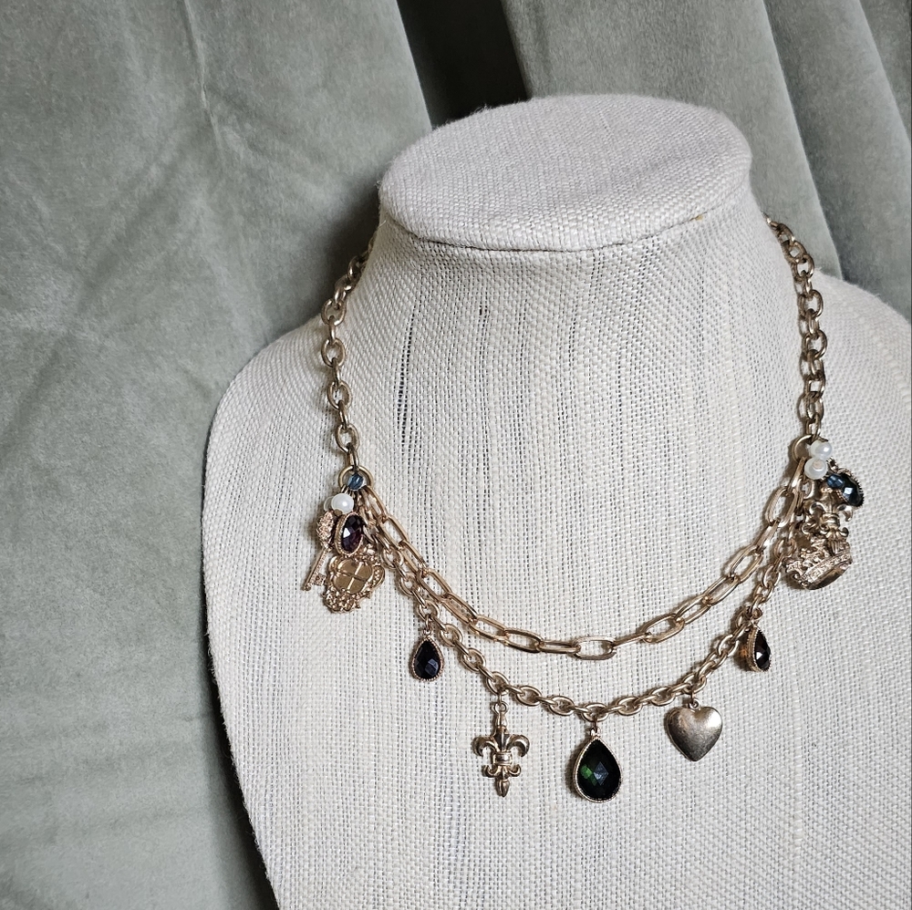 Mobwife Preppy Gothic Chunky Vampire Romantic Gold Charm Statement Necklace